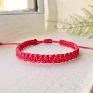 Rhubarb Pink Square-knot Macrame Bracelet